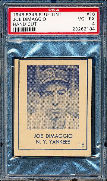 1948 R348 Blue Tint- #16 Joe DiMaggio, PSA Vg-Ex 4 – Hand Cut