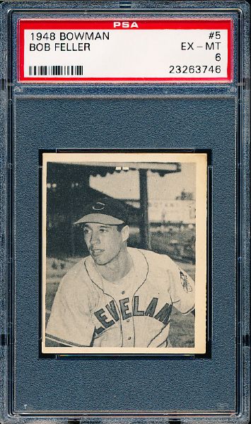 1948 Bowman Baseball- #5 Bob Feller, Indians- PSA Ex-Mt 6 