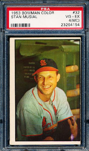 1953 Bowman Baseball Color- #32 Stan Musial, Cardinals- PSA Vg-Ex 4 (MC)