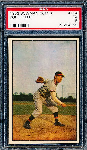 1953 Bowman Baseball Color- #114 Bob Feller, Indians- PSA Ex 5 
