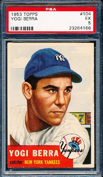 1953 Topps Baseball- #104 Yogi Berra, Yankees- PSA Ex 5 