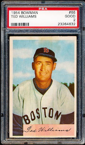 1954 Bowman Baseball- #66 Ted Williams, Red Sox- PSA Good 2 