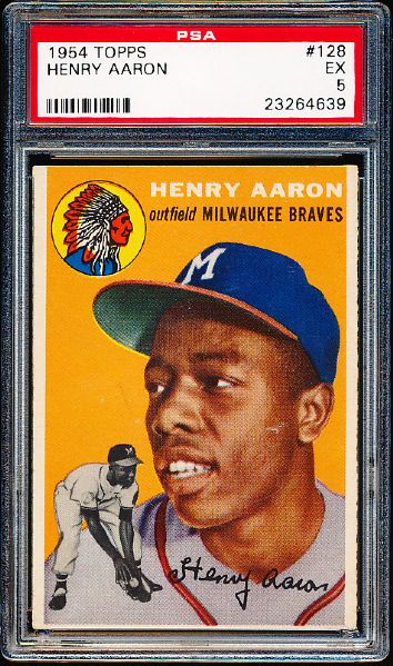 1954 Topps Baseball- #128 Hank Aaron, Braves- PSA Ex 5 –ROOKIE! 