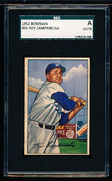1952 Bowman Baseball- #44 Roy Campanella, Dodgers- SGC A (Authentic)