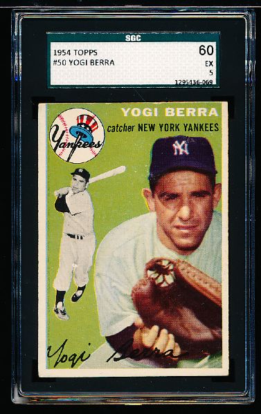 1954 Topps Baseball- #50 Yogi Berra, Yankees- SGC 60 (Ex 5)