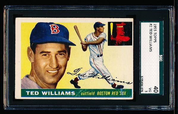 1955 Topps Baseball- #2 Ted Williams, Red Sox- SGC 40 (Vg 3)