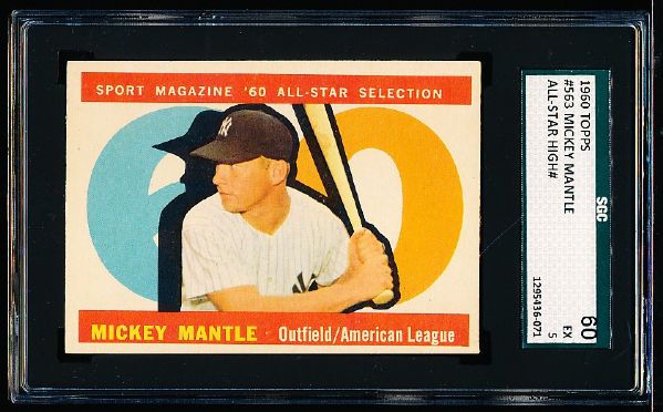 1960 Topps Baseball- #563 Mickey Mantle All Star- SGC 60 (Ex 5)
