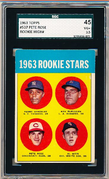 1963 Topps Baseball- #537 Pete Rose RC- SGC 45(Vg+ 3.5)
