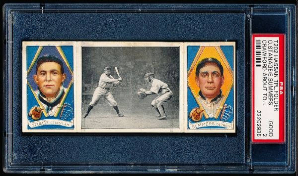 1912 T202 Hassan Triple Folder- “Crawford About to Smash One”- Summers/ Stanage- PSA Good 2