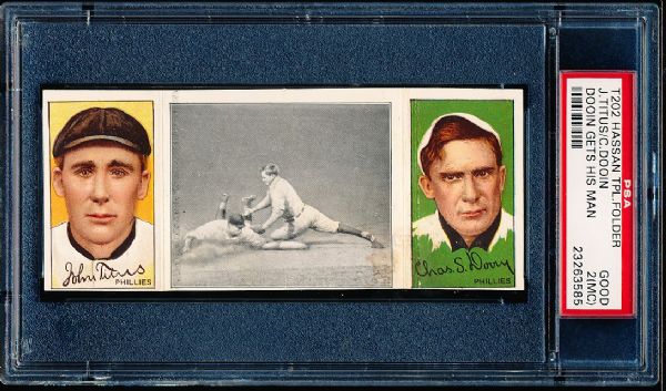 1912 T202 Hassan Triple Folder- “Dooin Gets His Man”- Dooin/ Titus- PSA Good 2 (MC)