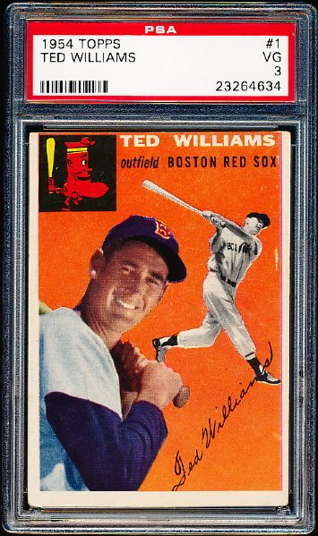 1954 Topps Baseball- #1 Ted Williams, Red Sox- PSA Vg 3 