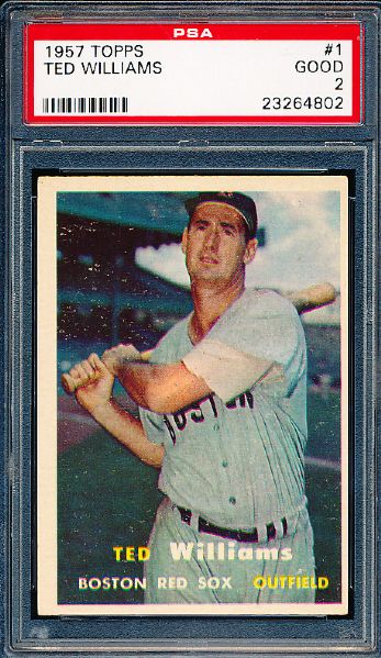 1957 Topps Baseball- #1 Ted Williams, Red Sox- PSA Good 2