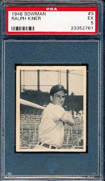 1948 Bowman Baseball- #3 Ralph Kiner, Pirates- PSA Ex 5 
