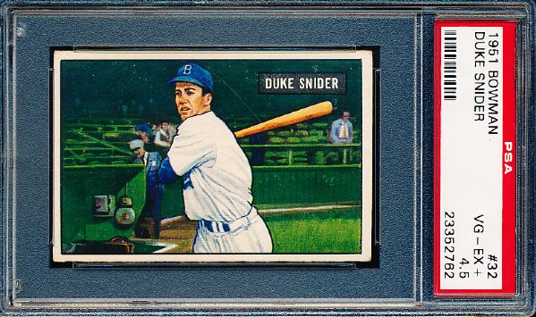 1951 Bowman Baseball- #32 Duke Snider, Dodgers- PSA Vg-Ex+ 4.5 – Hall of Famer! 