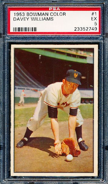1953 Bowman Baseball Color- #1 Davey Williams, Giants- PSA Ex 5