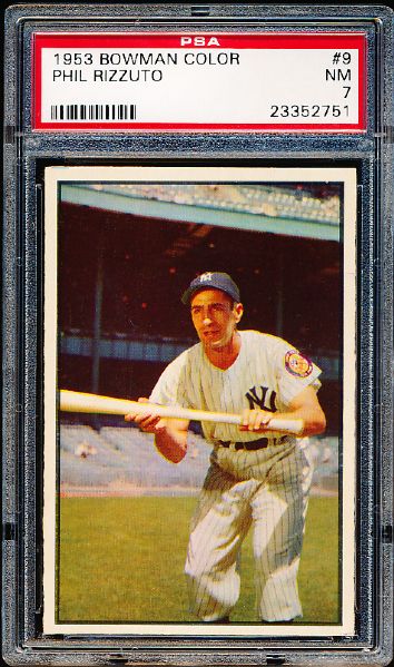 1953 Bowman Baseball Color- #9 Phil Rizzuto, Yankees- PSA NM 7