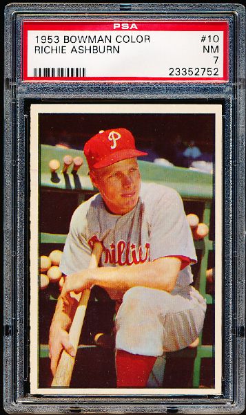 1953 Bowman Baseball Color- #10 Richie Ashburn, Phillies- PSA NM 7