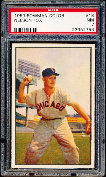 1953 Bowman Baseball Color- #18 Nellie Fox, White Sox- PSA NM 7