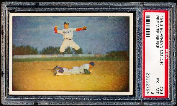 1953 Bowman Baseball Color- #33 Pee Wee Reese, Dodgers- PSA Ex-Mt 6 