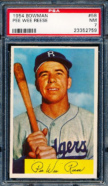 1954 Bowman Baseball- #58 Pee Wee Reese, Dodgers- PSA NM 7 