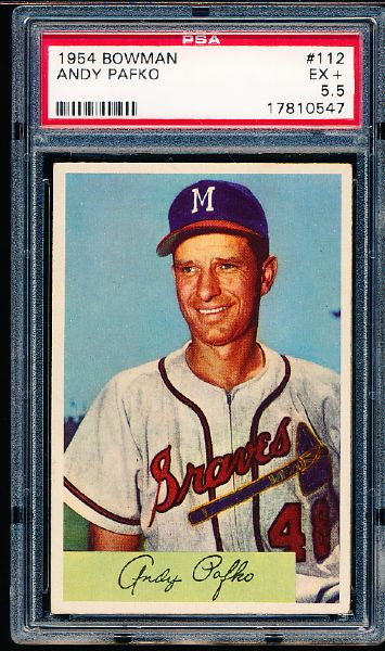 1954 Bowman Baseball- #112 Andy Pafko, Braves- PSA Ex+ 5.5 