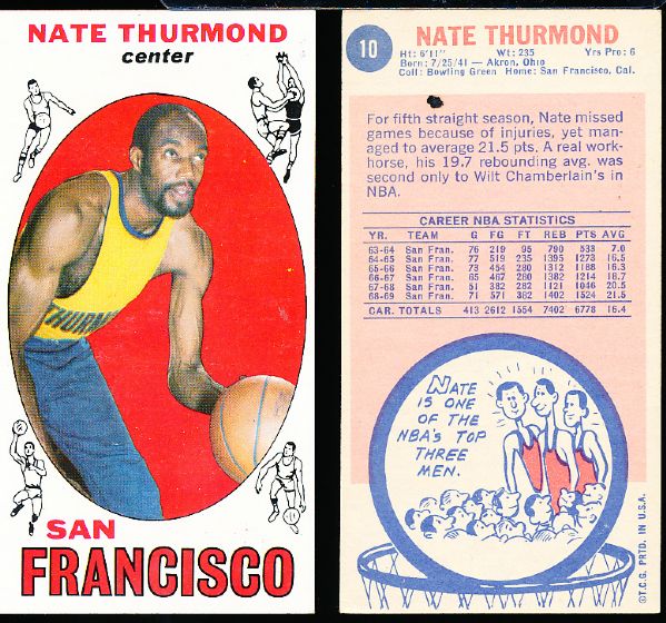 1969-70 T Bask- #10 Nate Thurmond, SF- 2 Cards