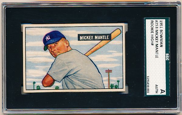 1951 Bowman Baseball- #253 Mickey Mantle RC- SGC A (Auth)