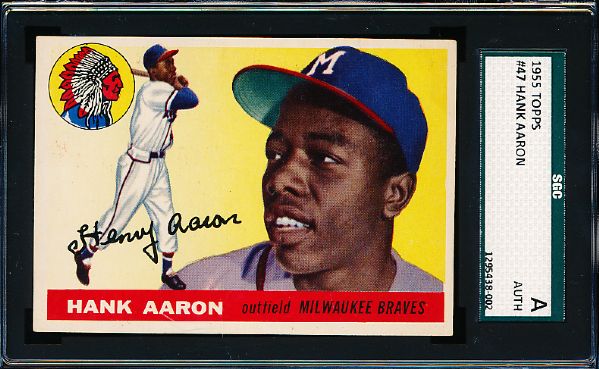 1955 Topps Baseball- #47 Hank Aaron, Braves- SGC A (Auth)