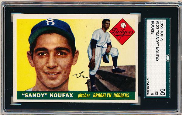 1955 Topps Baseball- #123 Sandy Koufax, Dodgers- SGC 60 (Ex 5)- Rookie! 