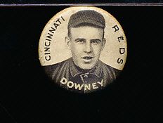 1910-12 P2 Sweet Caporal Baseball Pin- Tom Downey, Cinc. Reds- Small Letters Version