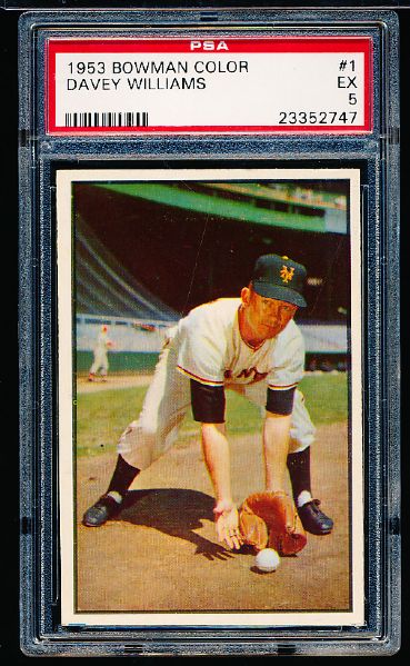 1953 Bowman Baseball Color- #1 Davey Williams, Giants- PSA EX 5