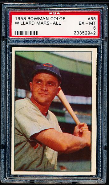 1953 Bowman Color Bb- #58 Willard Marshall, Cubs- PSA Ex-Mt 6 