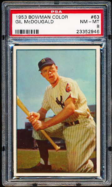 1953 Bowman Color Bb- #63 Gil McDougald, Yankees- PSA Nm-Mt 8