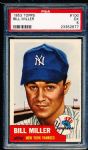 1953 Topps Bb- #100 Bill Miller, Yankees- PSA Ex 5