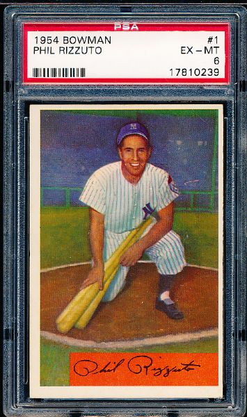 1954 Bowman Baseball- #1 Phil Rizzuto, Yankees- PSA Ex-Mt 6