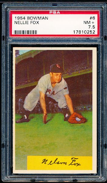 1954 Bowman Baseball- #6 Nellie Fox, White Sox- PSA NM+ 7.5 