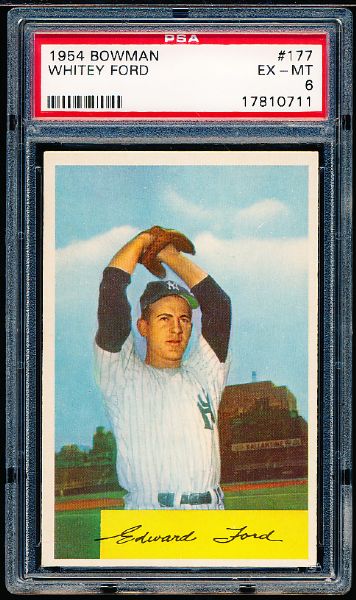 1954 Bowman Baseball- #177 Whitey Ford, Yankees- PSA Ex-Mt 6 