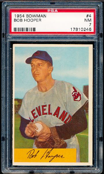 1954 Bowman Baseball- #4 Bob Hooper, Indians- PSA NM 7 