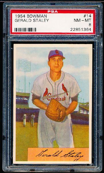 1954 Bowman Baseball- #14 Gerald Staley, Cards- PSA NM-MT 8 