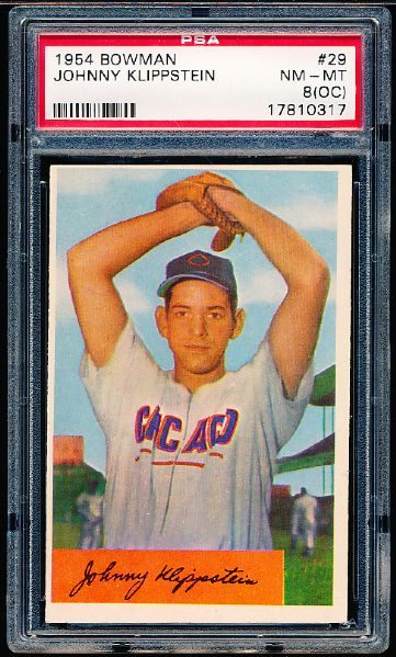 1954 Bowman Baseball- #29 Johnny Klippstein, Cubs- PSA NM-MT 8 (OC)