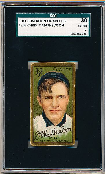 1911 T205 Baseball- Christy Mathewson, Giants- SGC 30 Good(2) – Sovereign Back
