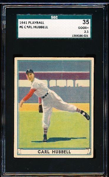 1941 Playball Bb- #6 Carl Hubbell, Giants- SGC 35 (Good+ 2.5)