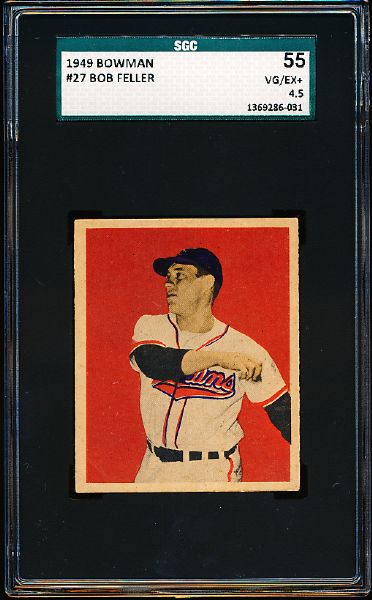1949 Bowman Bb- #27 Bob Feller, Indians- SGC 55 (Vg-Ex + 4.5)- Cream colored back.