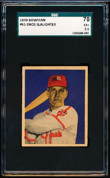 1949 Bowman Bb- #65 Enos Slaughter, Cardinals- SGC 70 (Ex+ 5.5)-  cream colored back