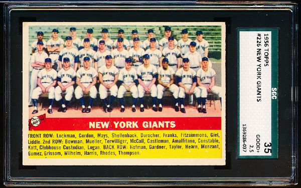 1956 Topps Baseball- #226 New York Giants- SGC 35 (Good+ 2.5)