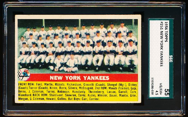 1956 Topps Baseball- #251 New York Yankees- SGC 55 (Vg-Ex+ 4.5)