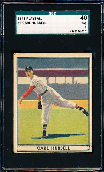 1941 Playball Baseball- #6 Carl Hubbell, Giants- SGC 40 (Vg 3)