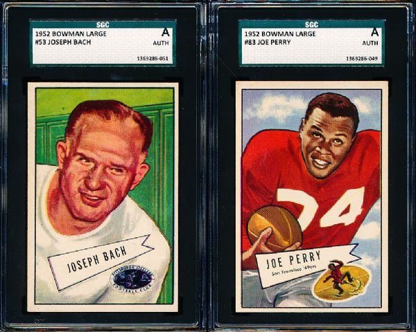 1952 Bowman Large Football- 2 Cards- SGC A (Authentic)- #53 Bach, #83 Joe Perry