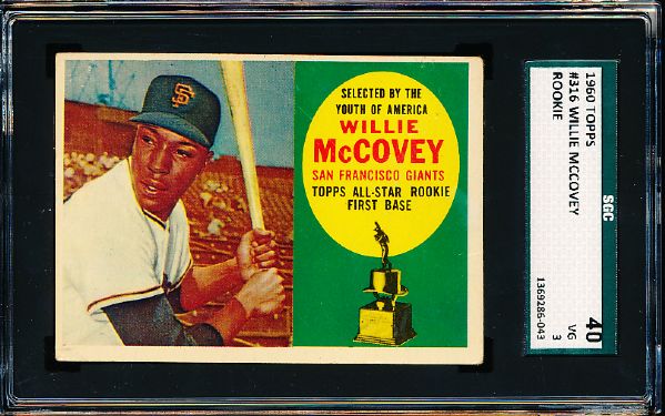 1960 Topps Baseball- #316 Willie McCovey RC- SGC 40 (Vg 3)