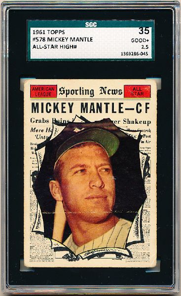 1961 Topps Baseball- #578 Mickey Mantle All Star- SGC 35 (Good+ 2.5)